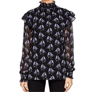 Ted Baker Black Floral Blouse with Ruffles